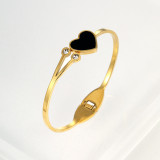 Brazalete de circón chapado en oro de acero inoxidable con forma de corazón de estilo moderno a la moda 1 pieza