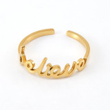 Anillo abierto de acero inoxidable con letras de moda, 1 pieza