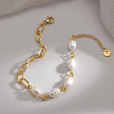 Pulseras de perlas de imitación de acero inoxidable geométricas elegantes de 1 pieza