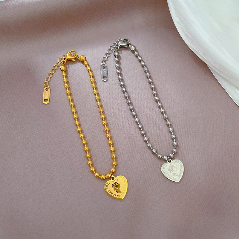Pulseras de acero de titanio con forma de corazón, retrato retro, 1 pieza