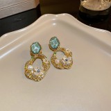 1 par de pendientes colgantes de perlas con incrustaciones de cobre y flores geométricas Retro