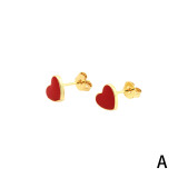 1 par de pendientes chapados en oro de 18 quilates con esmalte en forma de corazón de estilo Simple