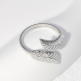 Anillos abiertos de acero titanio con hojas de estilo simple