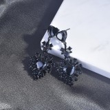 Pendientes de corazón de melocotón barroco oscuro, oro negro, gema de circón negro, diamante, chica gótica, aretes de corazón de amor gótico