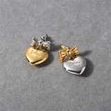 1 par de bonitos pendientes colgantes chapados en oro de 18 quilates con forma de corazón y lazo