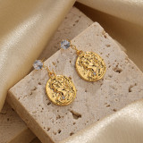 1 par de pendientes colgantes chapados en oro de 18 quilates con incrustaciones de cobre y circonita redonda humana
