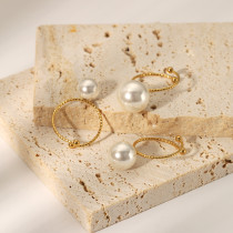 Anillos abiertos estilo francés retro redondos de acero inoxidable chapados en perlas 1 pieza