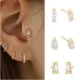1 par de pendientes de circonita de cobre con incrustaciones geométricas de estilo Simple
