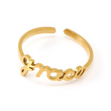 Anillo abierto de acero inoxidable con letras de moda, 1 pieza