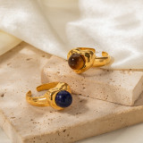 Anillos abiertos chapados en oro de piedra natural con incrustaciones de acero inoxidable en forma de corazón de viaje