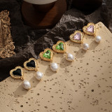 1 par de pendientes colgantes chapados en oro de 18 quilates con incrustaciones de perlas artificiales y circonitas de cobre para mujer