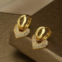 1 par de pendientes colgantes chapados en oro de 18K con incrustaciones de circonita de cobre y gotas de agua elegantes con forma de corazón