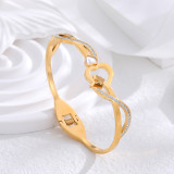 Venta al por mayor estilo clásico gotas de agua forma de corazón mariposa titanio acero 24K chapado en oro brazalete de circón