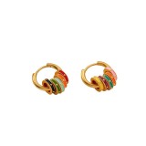1 par de aretes de cobre esmaltados redondos de estilo vintage