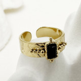 Anillo abierto de turquesa con incrustaciones chapado en acero inoxidable rectangular de estilo simple 1 pieza