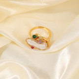 Anillos chapados en oro de 18K con perlas de diamantes de imitación con incrustaciones de cobre redondo de estilo simple