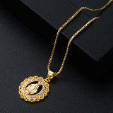 Collar con colgante geométrico de circonita con microincrustaciones chapadas en oro y cobre con adorno religioso retro