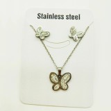 Moda estrella forma de corazón mariposa titanio acero incrustaciones diamantes de imitación pendientes de mujer collar 1 Juego