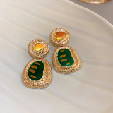 1 par de pendientes colgantes de resina con incrustaciones de gotas de agua Retro Glam, perlas artificiales de cobre