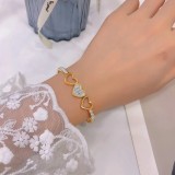 Brazalete de circón con incrustaciones de acero inoxidable en forma de corazón de estilo simple