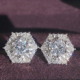 1 par de pendientes de circonita con incrustaciones de cobre hexagonales de moda