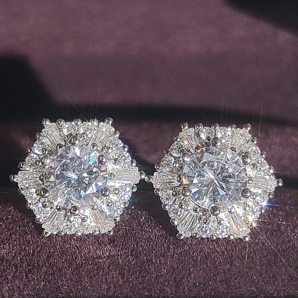1 par de pendientes de circonita con incrustaciones de cobre hexagonales de moda