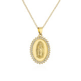 Cobre con microincrustaciones de circonita, joyería religiosa, collar dorado, colgante de María