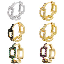 Pendientes de cadena de diamantes de colores, accesorios de joyería de cobre rectangulares a la moda