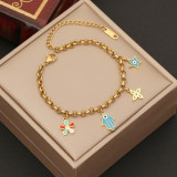 Moda Hoja Forma de Corazón Flor Acero Inoxidable Esmalte Pulseras 1 Pieza