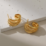 Pendientes geométricos de oro real de 18 quilates chapados en cobre a la moda, venta al por mayor, pendientes trenzados en forma de C con giro Retro