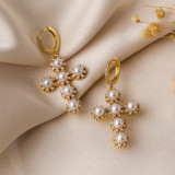 1 par de pendientes colgantes chapados en oro de 18K con incrustaciones de cobre y perlas artificiales de estilo Simple