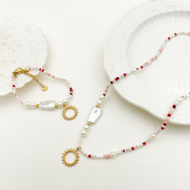 Collar de pulseras chapadas en oro con cuentas de perlas de imitación de acero inoxidable estilo romano estilo vintage