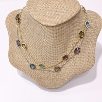 Collar de cristal artificial con incrustaciones de cobre geométrico elegante para dama