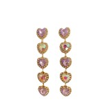 1 par de pendientes colgantes de diamantes de imitación de cobre con incrustaciones de forma de corazón y borla de estrella brillante de estilo Simple