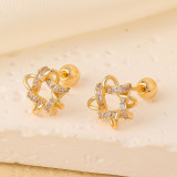 1 par de pendientes chapados en oro con incrustaciones de mariposa en forma de corazón geométrico de estilo Simple elegante