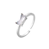 Anillo de circonio con microincrustaciones de moda Anillo de cobre ajustable con apertura de diamante verde