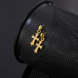 Conjunto de joyería chapado en oro con incrustaciones de acero inoxidable cruzado estilo romano estilo hip-hop vintage