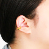 Clips para las orejas chapados en oro de 18K, estilo Simple, trébol de cuatro hojas, estrella, Luna, incrustaciones, circonita de cobre, 1 par