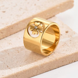 Anillos chapados en oro de 14K con incrustaciones de pulido de acero inoxidable con trébol de cuatro hojas de estilo coreano de estilo simple