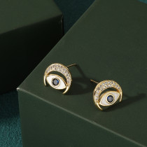 1 par de elegantes pendientes de circonita de cobre con incrustaciones de Luna y ojo del diablo