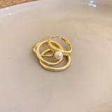 Anillo abierto del circón de las perlas artificiales del cobre de la flor geométrica del estilo simple del estilo moderno a granel
