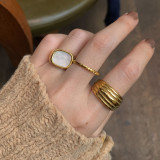 Anillo De Acero Inoxidable Con Concha Blanca Rectangular De Moda