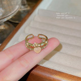 Anillos de circón de ópalo con incrustaciones de cobre y nudo de lazo de flor en forma de corazón de estilo Simple