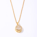 Collar con colgante chapado en oro blanco con incrustaciones de cobre ovalado brillante estilo simple informal