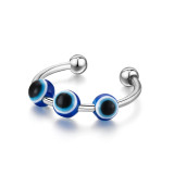 Anillo de acero inoxidable con ojos azules, ojo del diablo, boca abierta, antiansiedad, descompresión giratoria creativa, moda