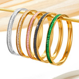 Brazalete de circón con incrustaciones de revestimiento de acero inoxidable geométrico elegante