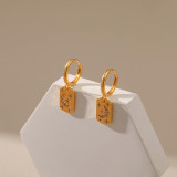1 par de pendientes colgantes chapados en oro de 18K con incrustaciones de cobre rectangulares y estrella y Luna de estilo Simple