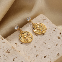 1 par de pendientes colgantes chapados en oro de 18 quilates con incrustaciones de cobre y circonita redonda humana