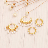 Pendientes colgantes de cobre redondos estilo INS, pendientes de cobre con incrustaciones de perlas