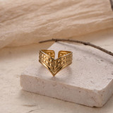 Anillo abierto chapado en oro de 18 quilates con revestimiento de acero inoxidable de color sólido con forma de corazón de estilo simple informal
